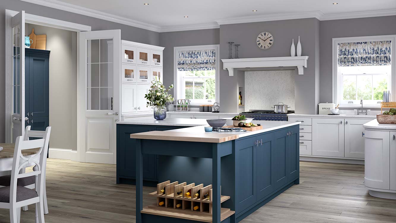 Masterclass kitchens Blackburn Ashbourne Windsor Blue with White